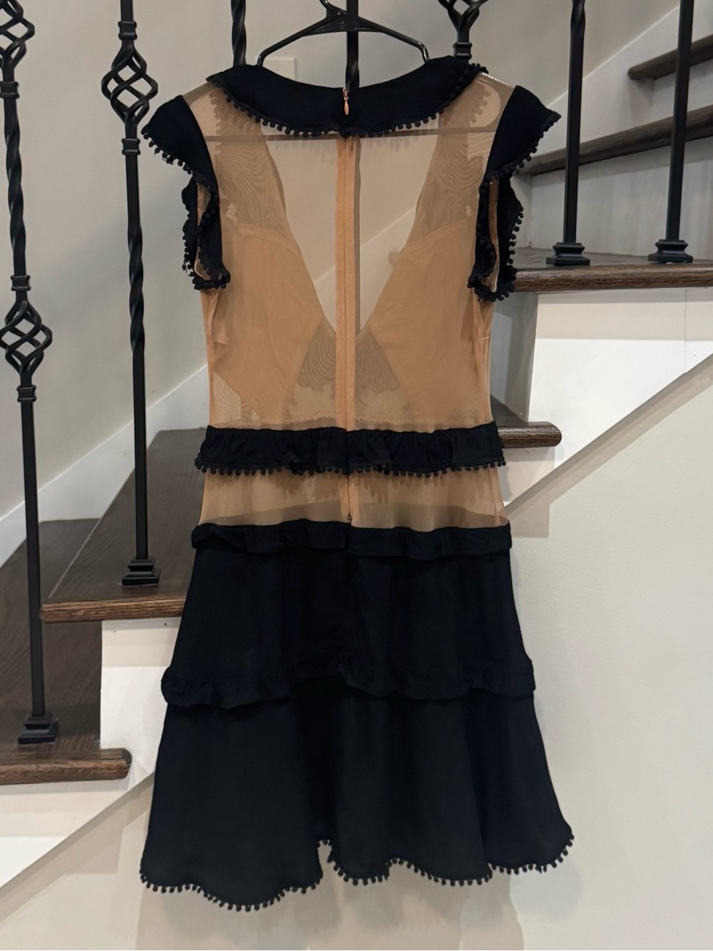 For Love & Lemons Black Nude Illusion Mesh Floral Appliqué Tiered Dress - Picture 2 of 7